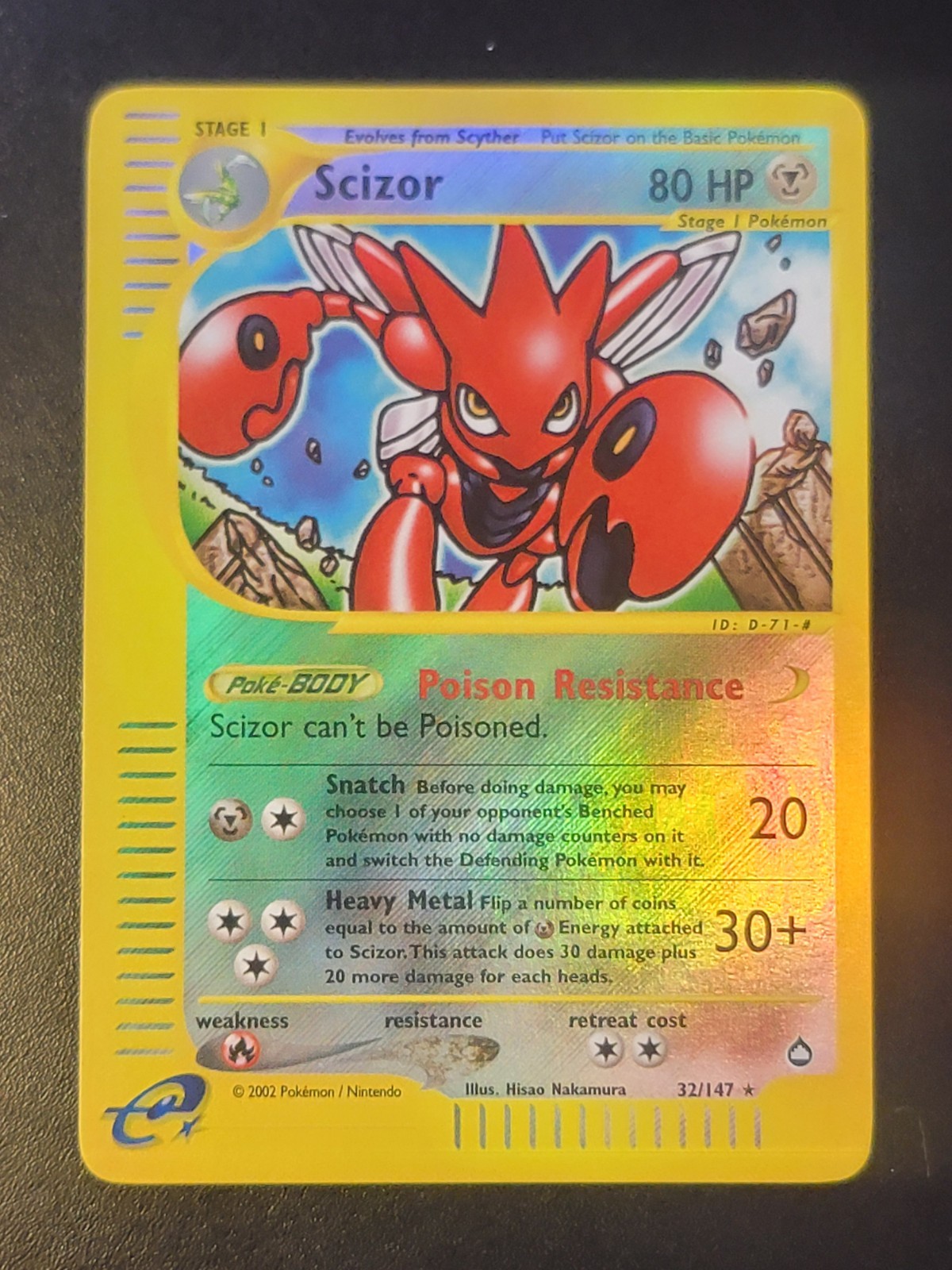 Scizor 32/147 Rare Reverse Holo Aquapolis Vintage 2002 E Reader Pokémon NM/M