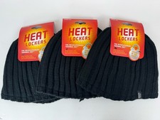 Heat Lockers Black Unisex M/L Thermal Knit Hat Beanie Faux Fur Lined NEW 3 Pack