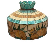 Vtg. Tiffany Style Stained Glass Cat Chandeli...