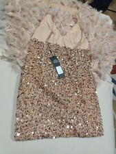 Fashion Nova Gold Sequin V-Neck Strappy Slip Dress Short Party/Cocktail S