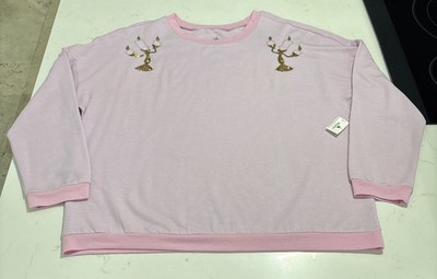 NWT Disney Parks Beauty & The Beast Lumiere Pink Sequined Sweatshirt Size 2XL