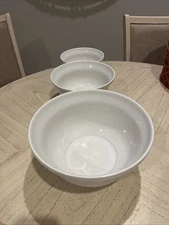 Over and Back White Nesting Ceramic Bowls Set of 3, 8”, 9” 10.5” Wide, Portugal
