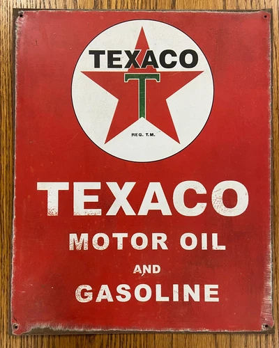 Texaco Motor Oil Tin Vintage Garage Barn Sign Reproduction Wall Decor 12" x 15"
