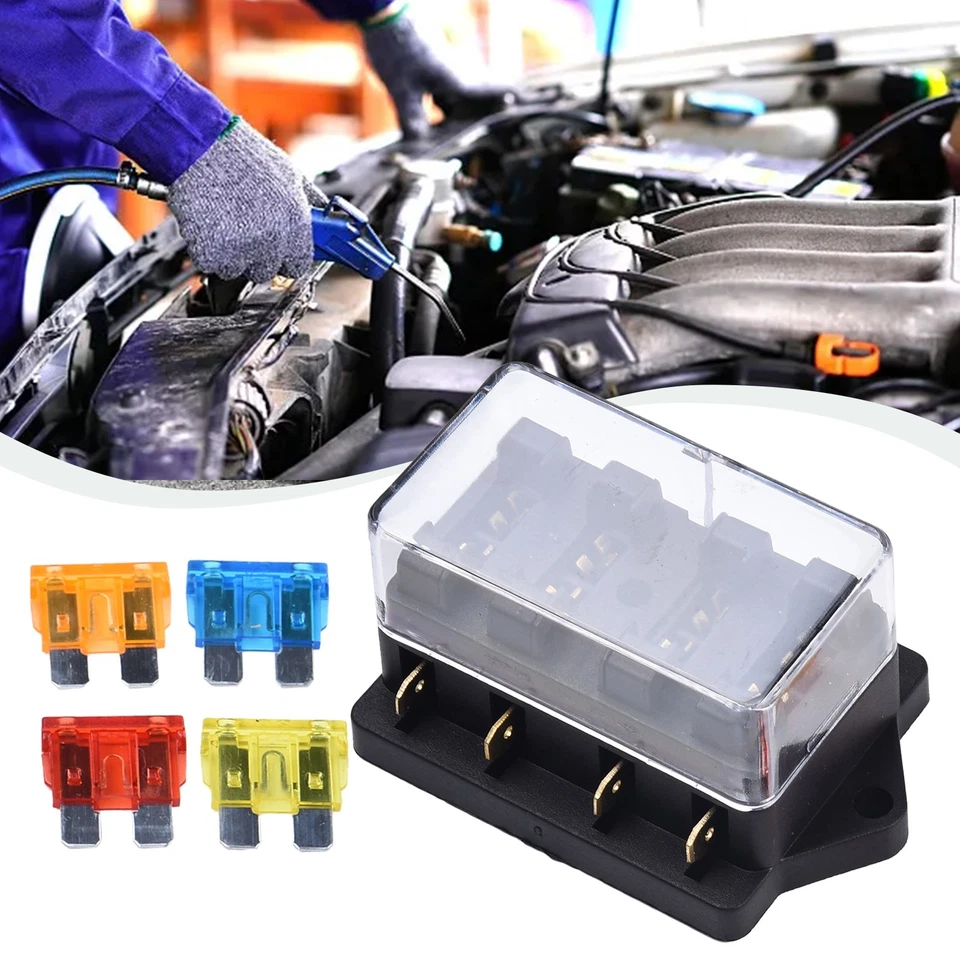 4 Way Fuse Block 12V Fuse Box Wear-resistant ABS Material Anti-corrosion - Image 2 of 4