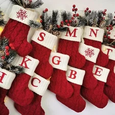 Knitted Christmas Socks Snowflake Letter Stocking Xmas Tree Ornament Gift 2025