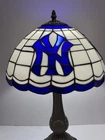 New York Yankees Tiffany Style Table Lamp Stained Glass MLB Decor 20" Vtg 2003