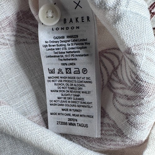 TED BAKER Shirt Mens 3 Fits as MEDIUM (38") Short Sleeve Linen Cream - Picture 9 of 12