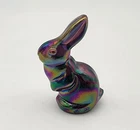 Fenton Rabbit Carnival Glass 2.75” Tall Figurine Iridescent USA Vintage