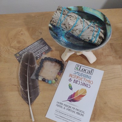 Sage Smudge Stick Kit with Feather, Abalone Shell, Bracelet Sage Smudging Kit
