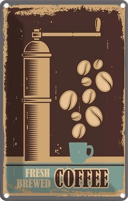 Blechschild 18x12 cm Kaffee Coffee fresh brewed Essen Trinken Deko Geschenk Meta