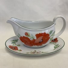 Royal Worcester Poppies 1990 -gravy boat / sauce jug with platter - VGC