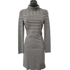 Tory Burch Grey Black Striped Mock Neck Long Sleeve Dress XS 30142482