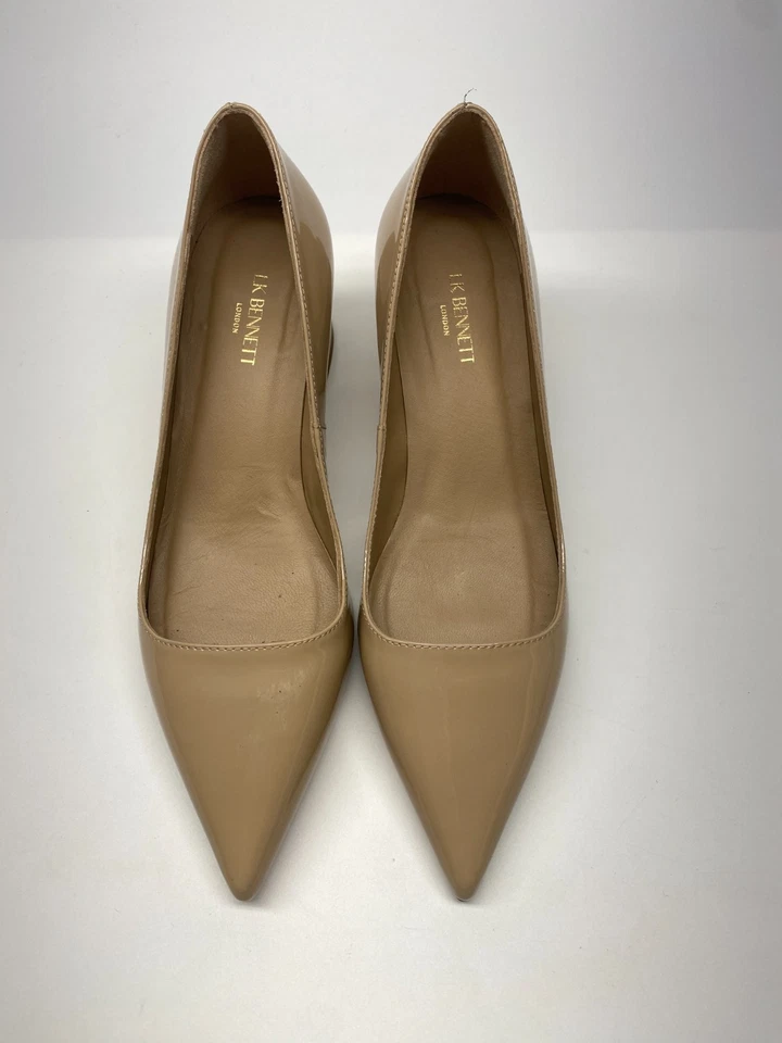 Zapato de tacón LK Bennett para mujer Sloane beige charol bloque canchas talla 37 EE. UU. 6 Foto 2 de 4