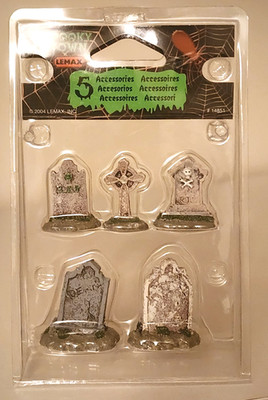 LEMAX Spooky Town Set of 5 Tombstones Retired 2004 #14851