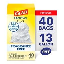13 Gallon Tall Kitchen Drawstring Trash Bags, Fragrance Free, 40 Count