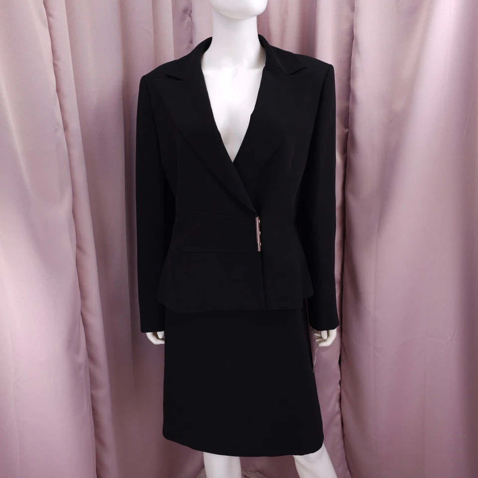 Conjunto de traje falda lápiz forrada manga larga solapa muesca negra Stresa para mujer 16 nuevo con etiquetas Foto 2 de 4