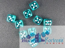 CHESSEX translucent 12mm SET OF 10 D6 TEAL-WHITE DICE MTG WoW POKEMON