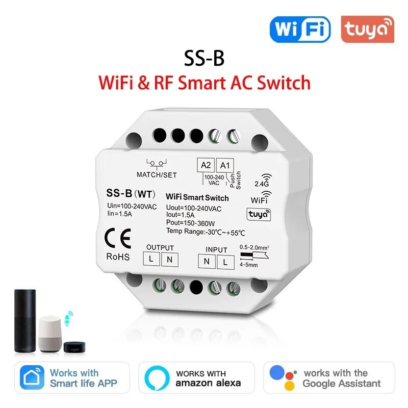 Tuya Smart Switch WiFi RF per Luci AC - Controllo Vocale Alexa Google
