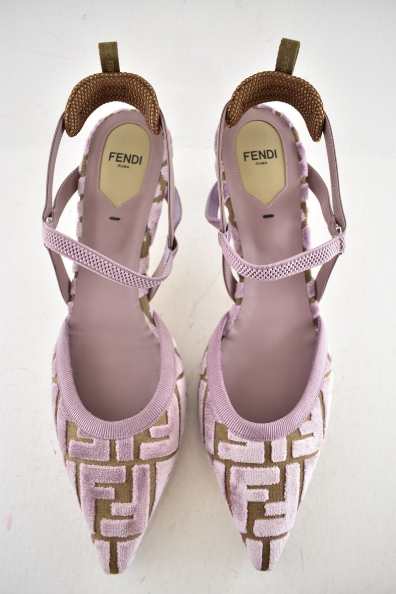 Fendi Colibri Lite Mauve Pink FF Logo Pointed Slingback 55 Kitten