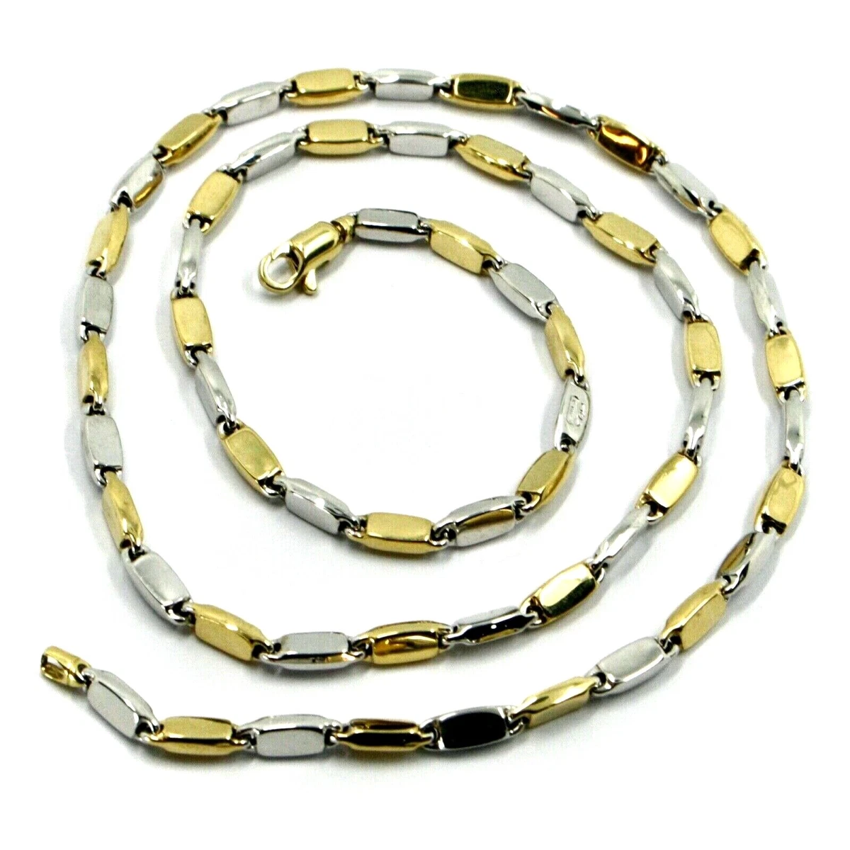 18K WHITE YELLOW GOLD CHAIN NECKLACE ALTERNATE RECTANGULAR OVAL TUBE LINKS 20
