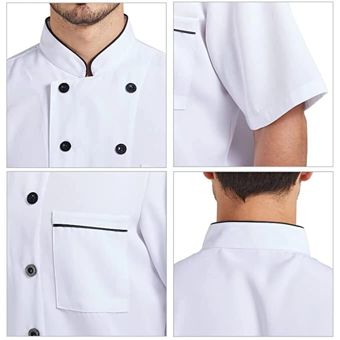 Short Sleeve Chef Coat Black Button Light Weight Double Breasted Chef Jacket - Image 4 of 4