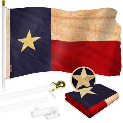 Combo: 6 Ft Flagpole White & Texas Tea-Stained Flag 3x5 Ft Embroidered 420D Poly