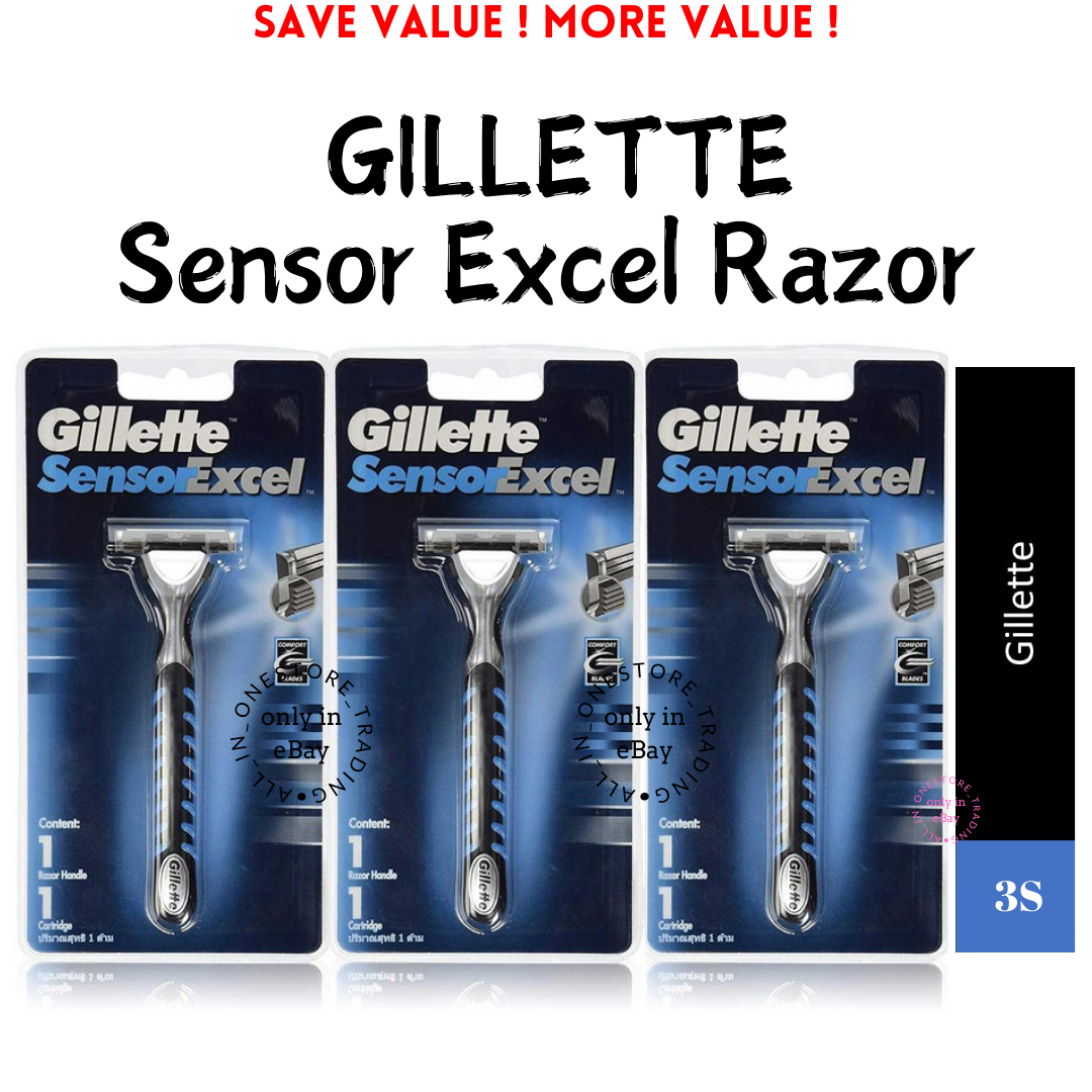 3 pcs GILLETTE Sensor Excel Razor Blue Black 3pcs NEW | eBay