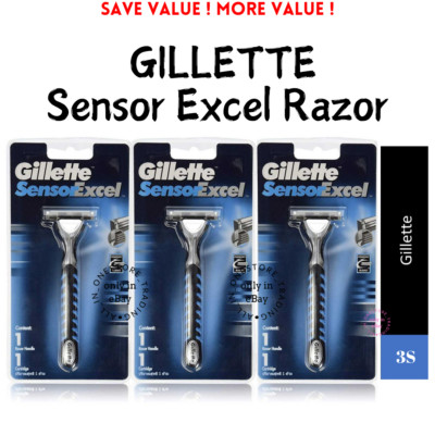 3 Stück GILLETTE Sensor Excel Rasierer Blau Schwarz 3 Stück NEU