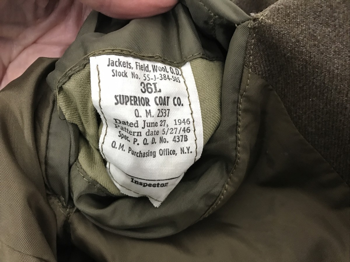 VTG 1946 US ARMY OD Wool Field Jacket Sz 36L Technical