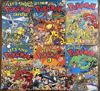 6 Let's find pokémon book lot - crystal fire leaf emerald ruby sapphire pokemon