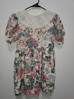 Vtg Sabita USA girls 8 Floral Cottagecore Dress Puff sleeve Lace collar