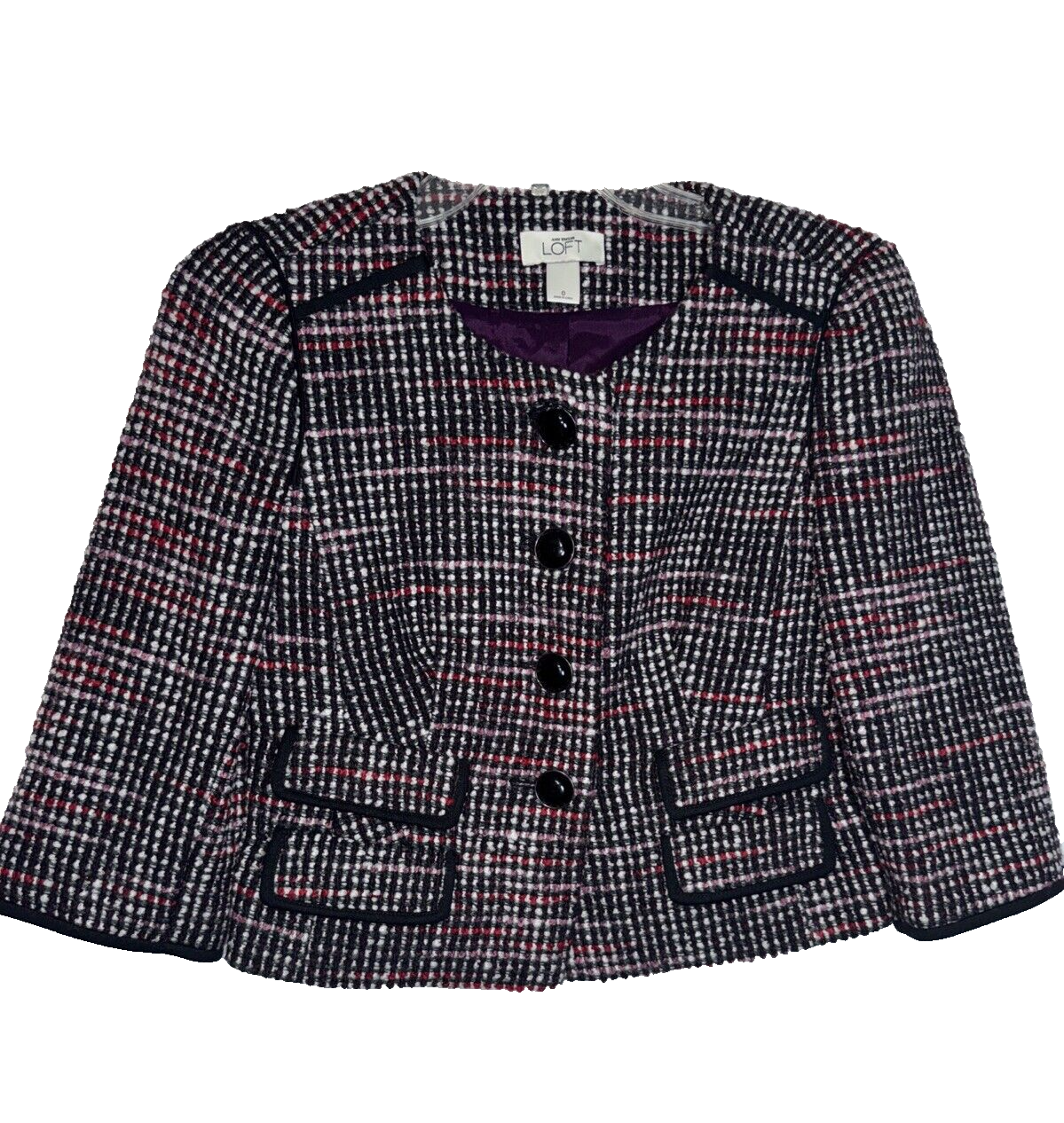 Ann Taylor LOFT Womens Tweed Jacket Multicolor Button Pockets Wool Blend Size 0
