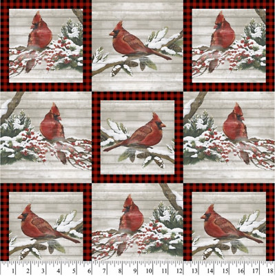 Christmas Bird Patchwork Sewing Quilting Fabric Cotton 1/2 Yard