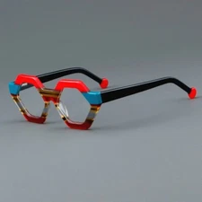Vintage EyeGlasses Mixed Color Acetate Frame Hipster Bold Geometric Eyewear