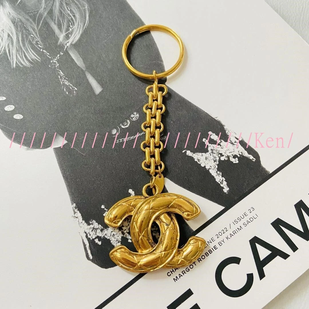 CHANEL Key ring chain holder Bag charm AUTH Coco Gold CC Vintage Matelasse  F/S