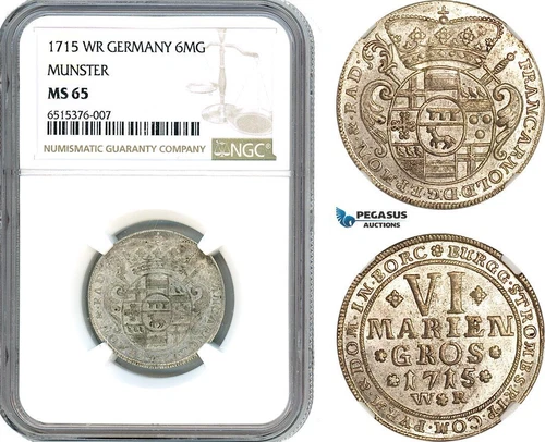 AI062, Germany, Munster, Franz Arnold, 6 Mariengroschen 1715, NGC MS65, Pop 1/0