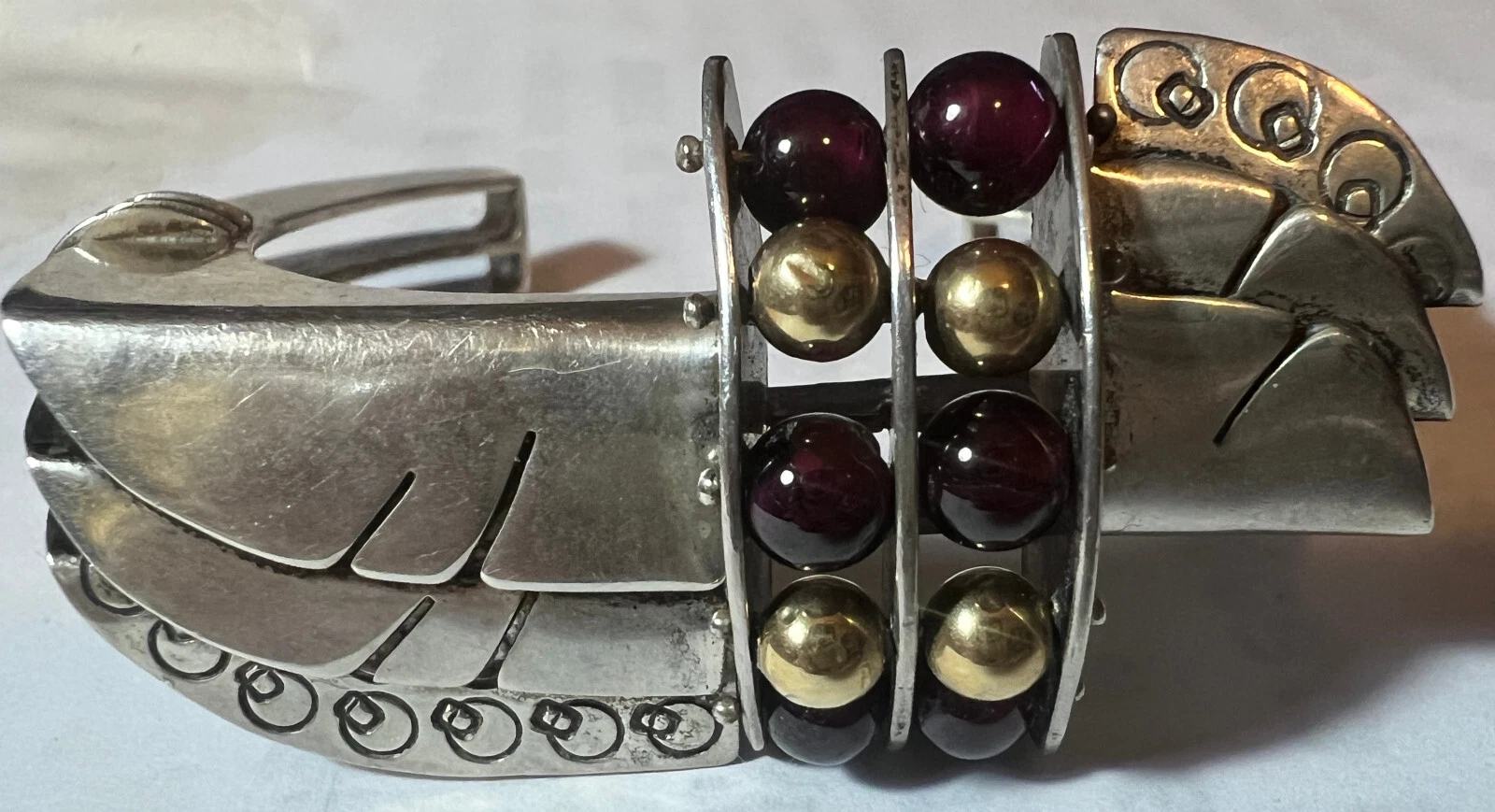 RARE IMPORTANT OOAK PAMELA ALLMAN MODERNIST ARCHITECTURAL STERLING 14K BRACELET