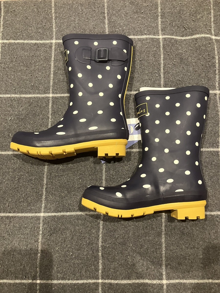 BNWT Joules Womens Molly Polka Dot Blue White Wellies Size UK