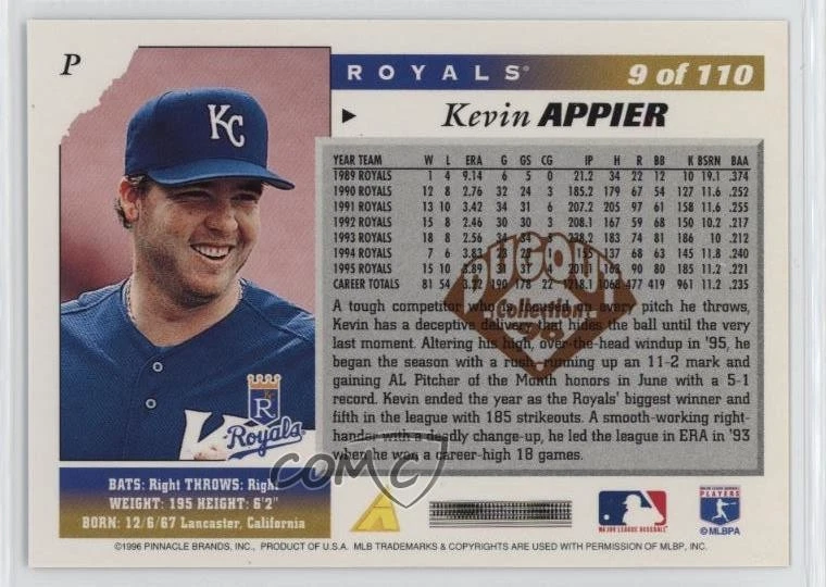 1996 Score Dugout Collection Series 2 Artist's Proof Kevin Appier #9 - Image 2 of 2
