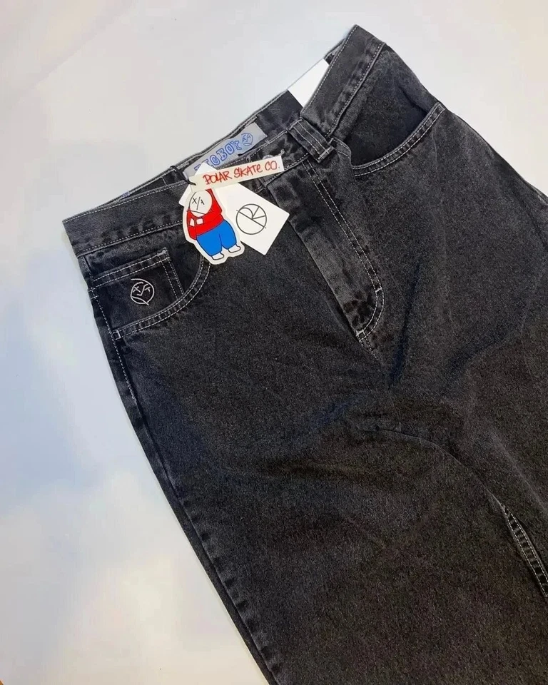 Jeans masculino jeans Big Boy polar bordado skate solto Harajuku tamanho P-M-G - Imagem 3 de 4