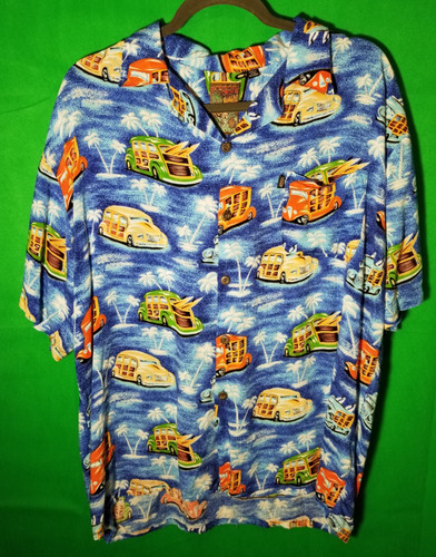 Pineapple Connection Hawaiian Shirt Mens Large Button Woody Auto Palm Trees