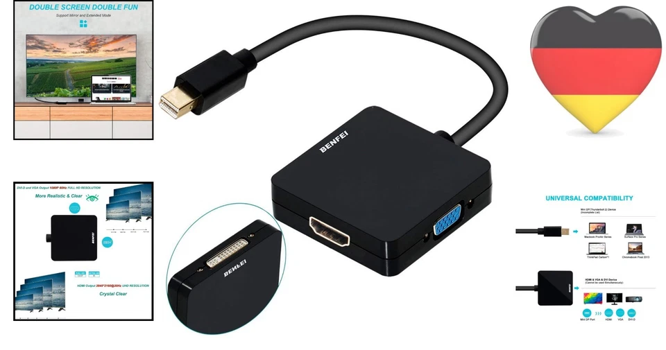 Mini DisplayPort HDMI VGA DVI Adapter 3 in 1 für MacBook Surface 1080p - Bild 2 von 4