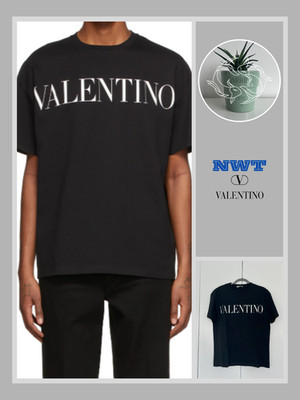 Valentino - Men's Black Logo Print Cotton Crew Neck T-Shirt (M)