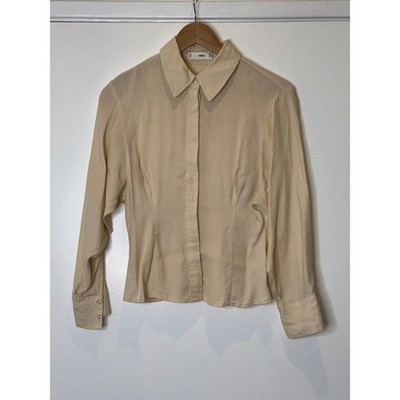 Mango Women Size 2 Cream Long Sleeve Button Down Collared Blouse Minimalist