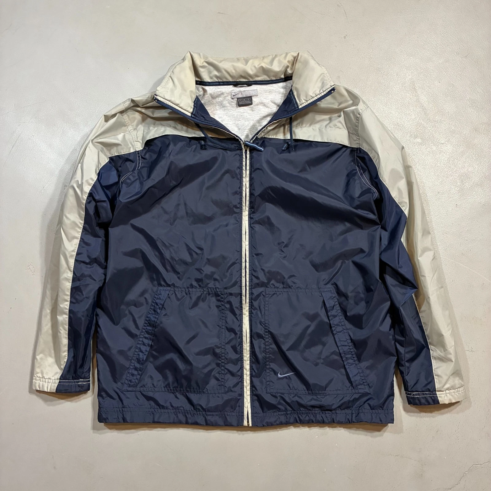 Vintage Nike 900 Hooded Colorblock Windbreaker Jacket Navy Grey Mens L Y2K