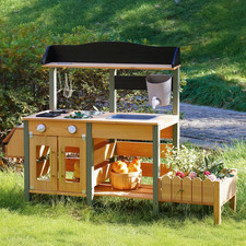 Mud Kitchen for Kids Outdoor, Wood Outdoor Kitchen with Insect Observation Box