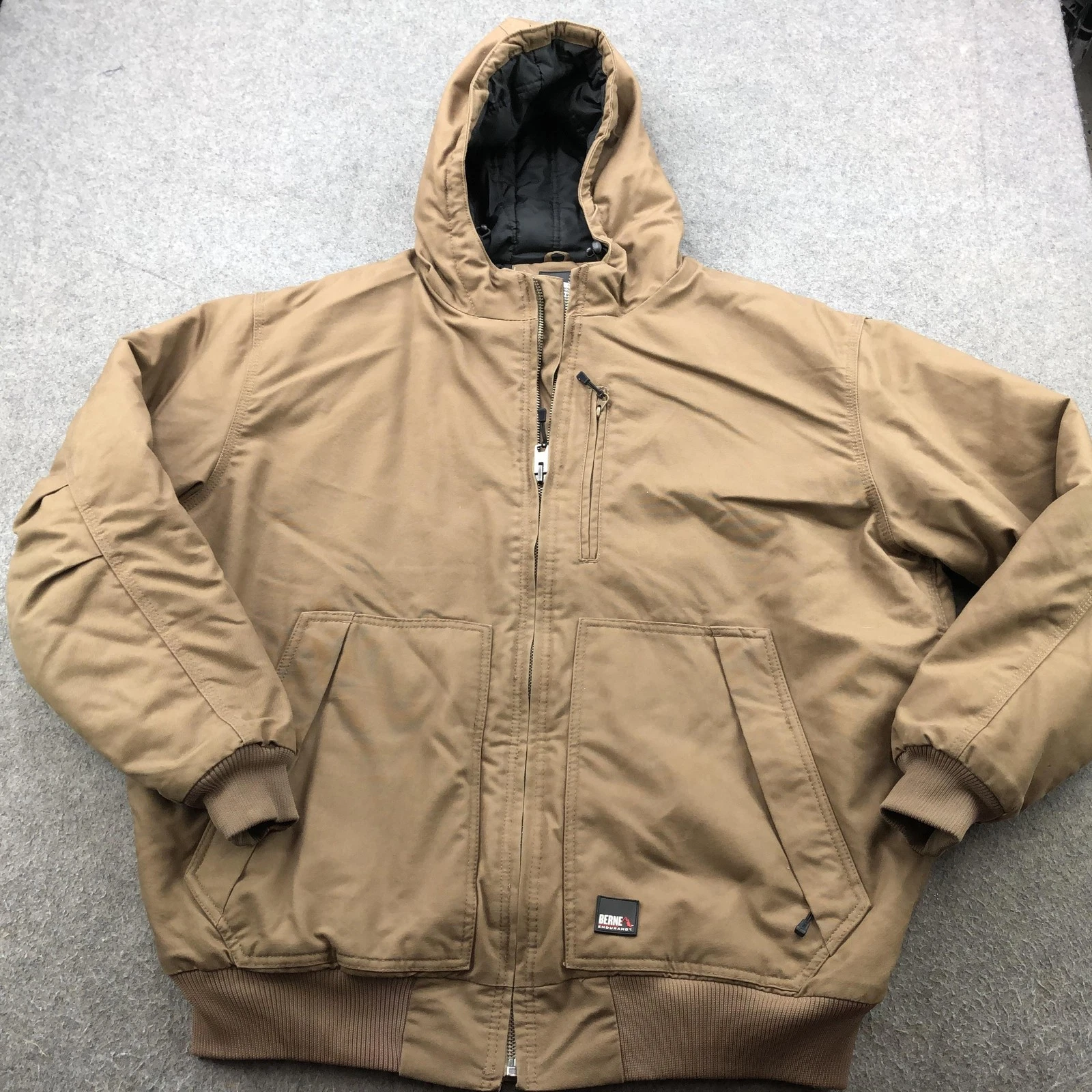 Berne Endurance Jacket Mens 2XL Khaki Hooded Insulated Duck Workwear HJ814HKY