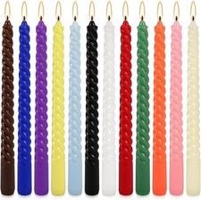 Elegant 12 Pack Spiral Taper Candles 12 Color 10 Inch Dripless Long Burn Decor