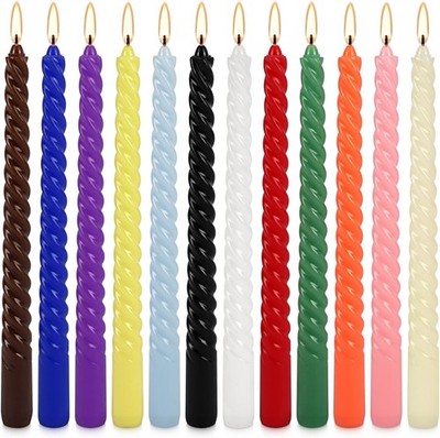 Elegant 12 Pack Spiral Taper Candles 12 Color 10 Inch Dripless Long Burn Decor