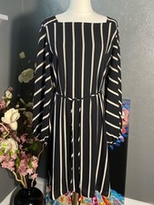 LOFT Striped Tie Waist Midi Dress Small Minimalist Parisian Chic Workwear